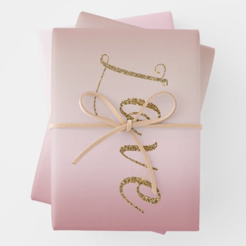 Blush Pink Ombre Gold Glam Glitter Love Wrapping Paper Sheets