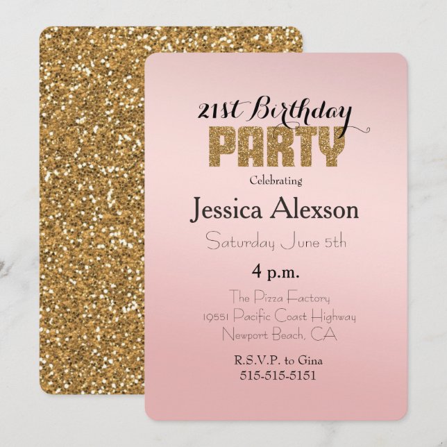 Blush Pink Ombre Gold Glitter Invitation (Front/Back)