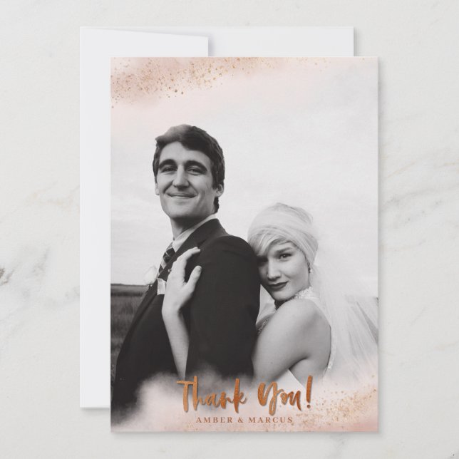 Blush Pink Ombre Gold Wedding Thank You Card (Front)