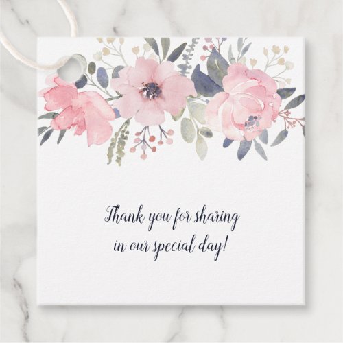 Blush Pink on White Floral Square Wedding  Favor Tags