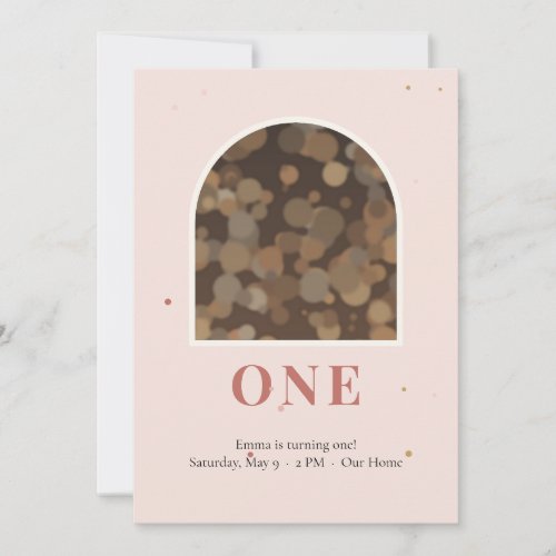Blush Pink ONE First Birthday Photo Invitation