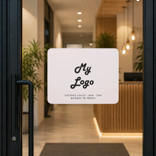 Blush pink opening hours business logo door sign