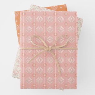 Blush Pink & Orange 2 Set of Floral Wrapping Paper