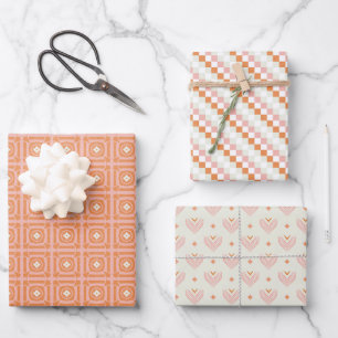 Blush Pink & Orange 3 Set of Floral Wrapping Paper