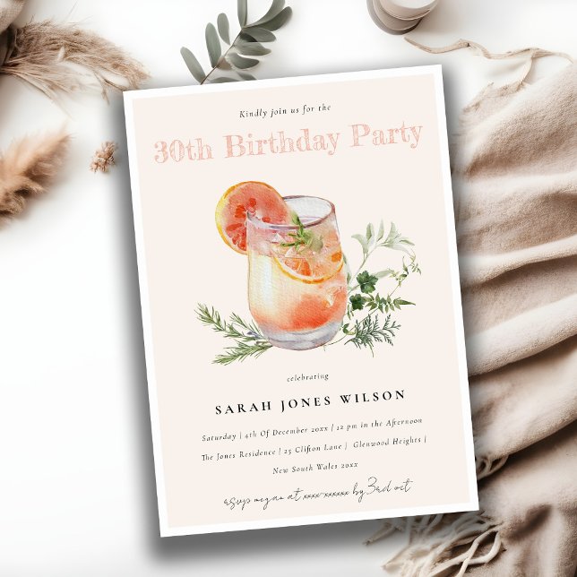 Blush Pink Orange Cocktail Any Age Birthday Party Invitation (Creator Uploaded)