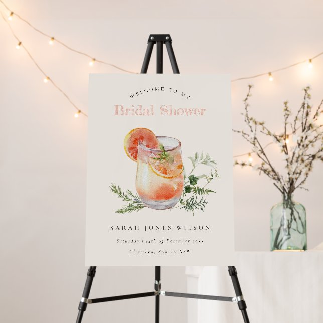 Blush Pink Orange Cocktail Bridal Shower Welcome Foam Board (In Situ (Stand))
