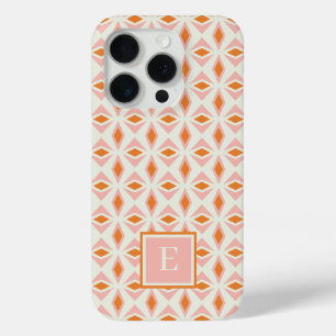 Blush Pink Orange Diamond Monogram iPhone 15 Pro Case