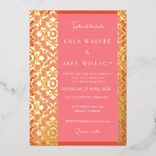 Blush Pink + Orange Red Italian Tile (Solid) Foil Invitation