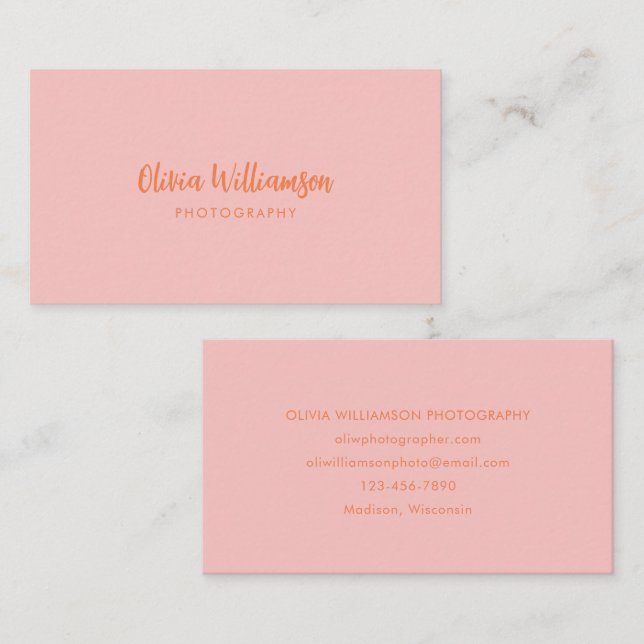 Blush Pink Orange Script Name Minimalist Creative Business Card (Front/Back)