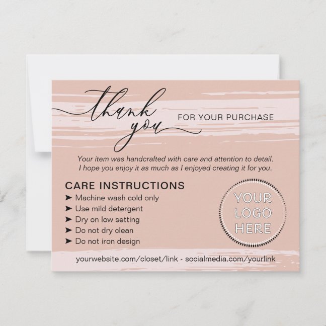 Blush Pink Orange Small Business Instructions Care Thank You Card