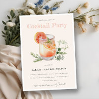 Blush Pink Orange Watercolor Cocktail Pool Party Invitation
