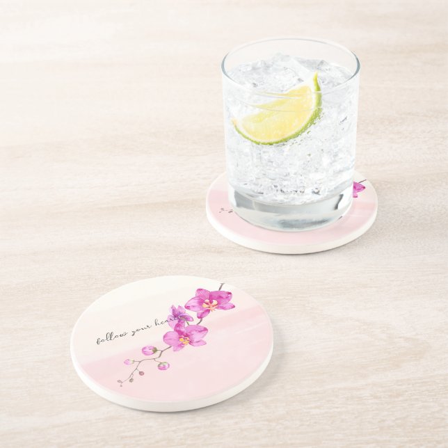 Blush Pink Orchid Flowers Coaster (Side)