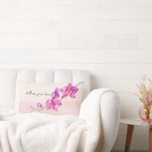 Blush Pink Orchid Flowers Lumbar Pillow