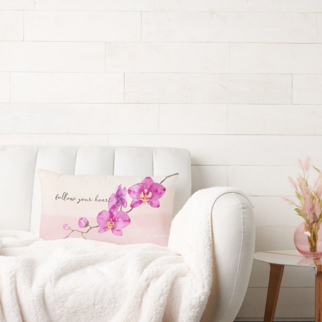 Blush Pink Orchid Flowers Lumbar Pillow (Couch)
