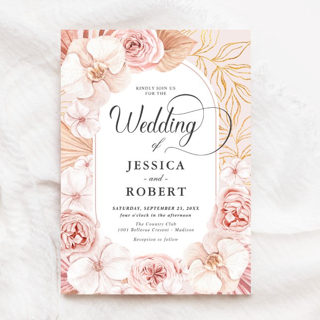 Blush Pink Orchids Peonies Wedding Invitation (Creator Uploaded)