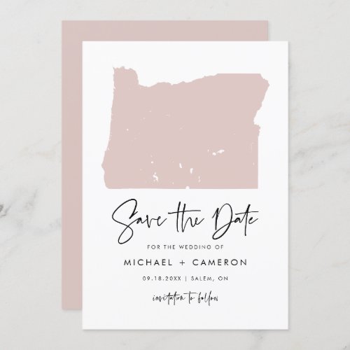 Blush Pink Oregon Map Minimalist Script Wedding Save The Date