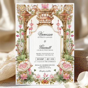 Blush Pink Oriental Lotus Flower Wedding Invitation