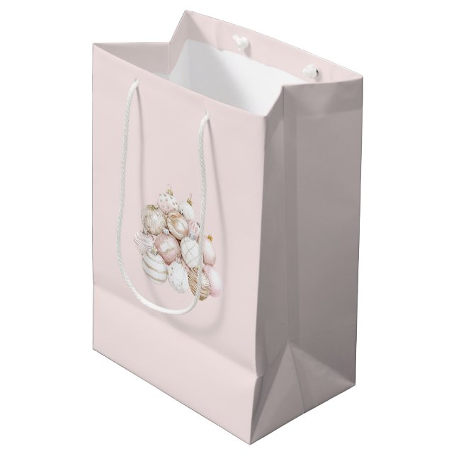 Blush Pink Ornaments Christmas Medium Gift Bag (Front Angled)