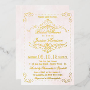 Blush Pink & Ornate Swirls Bridal Shower Real Foil Invitation