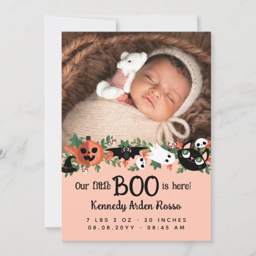 Blush Pink Our Little Boo Is Here Halloween Baby Announcement