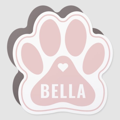 Blush Pink Outlined Pet Paw with Heart Car Magnet