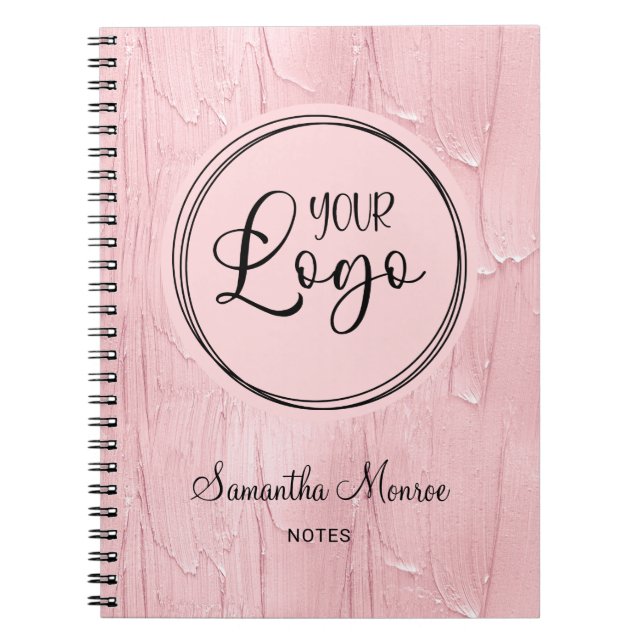 Blush Pink Paint Look Business Logo Meeting Notebook (Front)