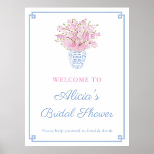 Blush Pink & Pale Blue Chinoiserie Wedding Shower Poster