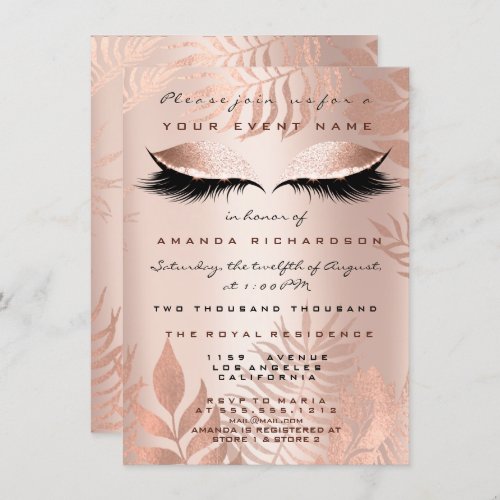 Blush Pink Palm EyesGlitter Copper 16th Bridal Invitation