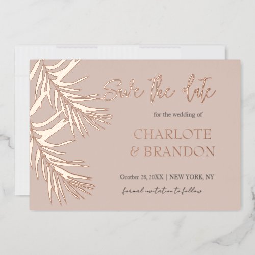 Blush Pink Palm Leaves Wedding Save The Date Foil Invitation