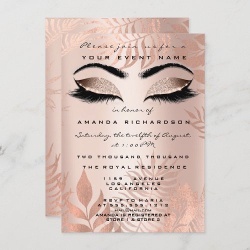 Blush Pink Palm Makeup Glitter Copper 16th Bride Invitation