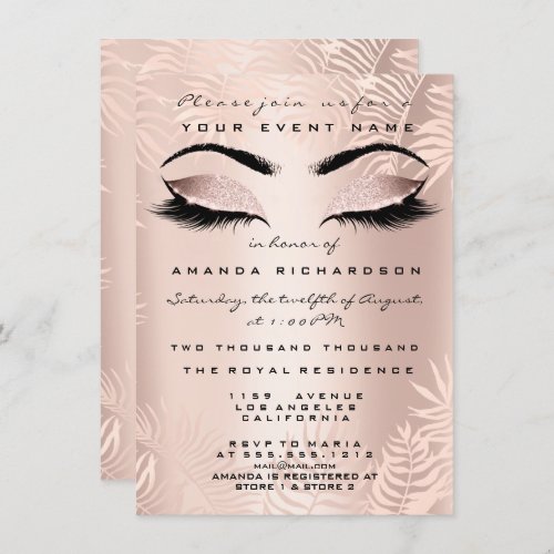 Blush Pink Palm Makeup Glitter Eyes 16th Bride Invitation