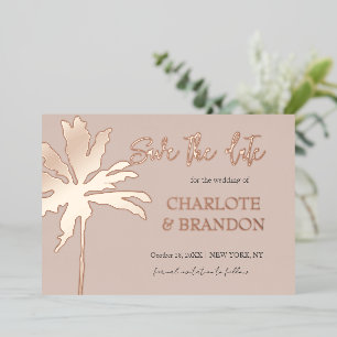 Blush Pink Palm Tree Beach Wedding Save The Date Foil Invitation