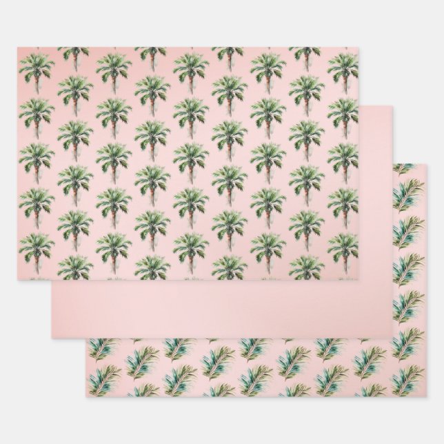 Blush Pink Palm Tree   Wrapping Paper Sheets (Set)