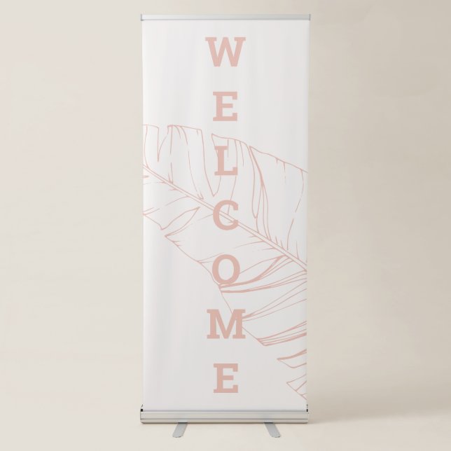 Blush Pink Palm Welcome Vertical  Retractable Banner (Front)