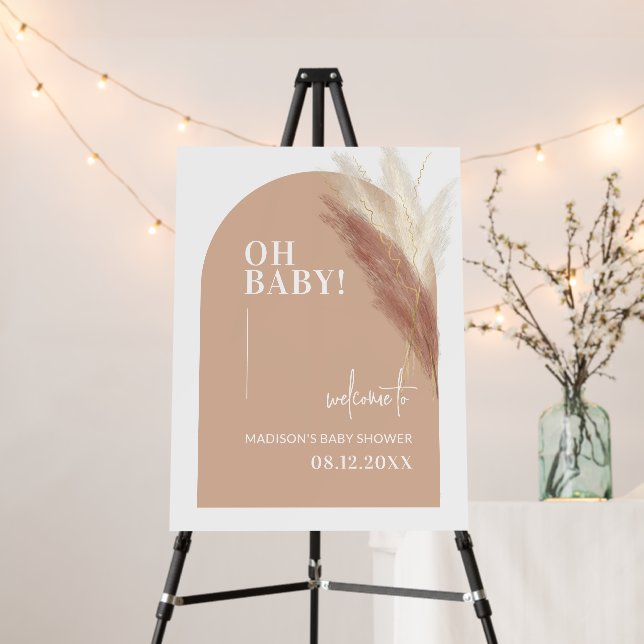 Blush Pink Pampas Arch Baby Shower Welcome Sign (In Situ (Stand))