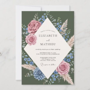 Blush Pink Pampas Eucalyptus Wedding Invitation