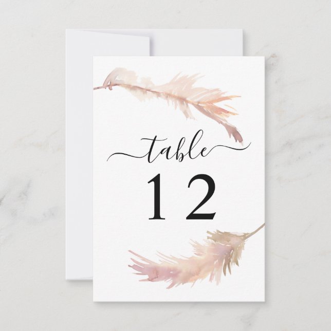 Blush Pink Pampas Grass Wedding Table Number Card (Front)