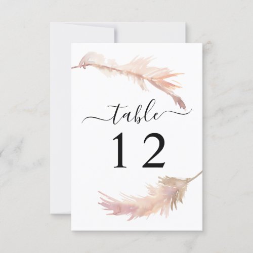 Blush Pink Pampas Grass Wedding Table Number Card