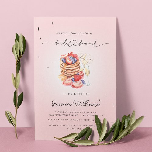 Blush Pink Pancake Brunch Bubbly Bridal Shower Invitation