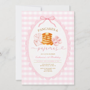 Blush Pink Pancakes and Pajamas Third Birthday Invitation