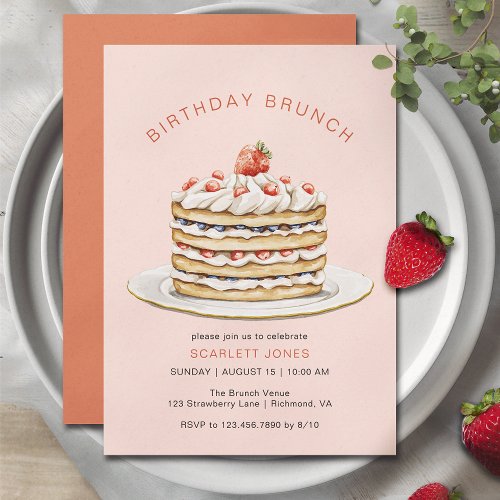 Blush Pink Pancakes  Cute Girly Birthday Brunch Invitation