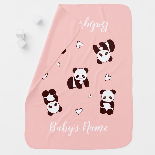 Blush Pink Panda Heart Baby Blanket (In Situ)