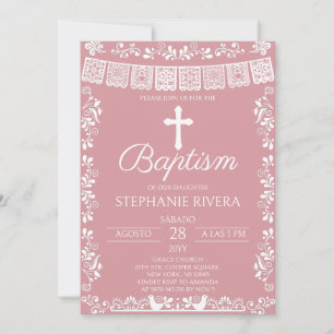 Blush Pink Papel Picado Baptism Invitation