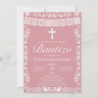 Blush Pink Papel Picado Spanish Bautizo Invitation