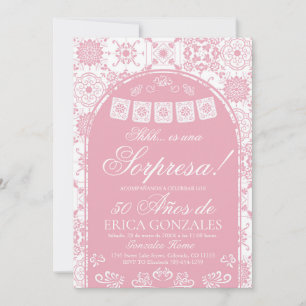 Blush Pink Papel Picado Surprise 50th Birthday Invitation