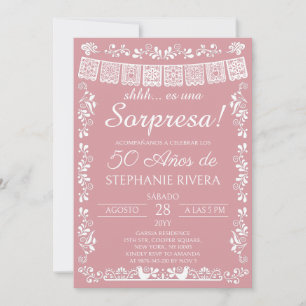Blush Pink Papel Picado Surprise 50th Birthday Invitation