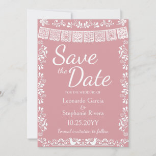 Blush Pink Papel Picado Wedding Save the Date Invitation