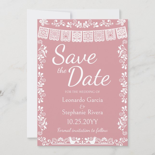 Blush Pink Papel Picado Wedding Save the Date Invitation (Front)