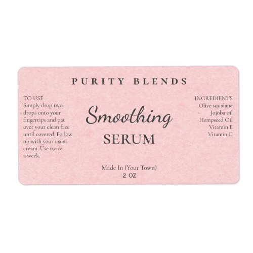 Blush Pink Paper Texture Smoothing Serum Labels