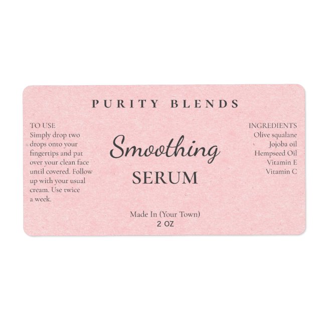 Blush Pink Paper Texture Smoothing Serum Labels (Front)